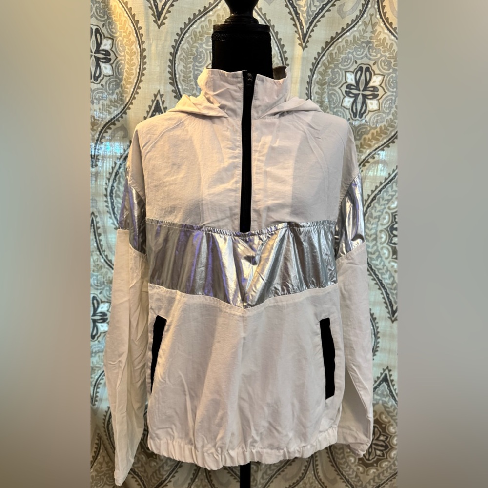 Ashley by 26 Women's White and Silver Windbreaker Jacket